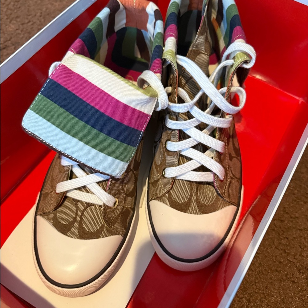 Coach Brown and Cream Patterned Sneakers